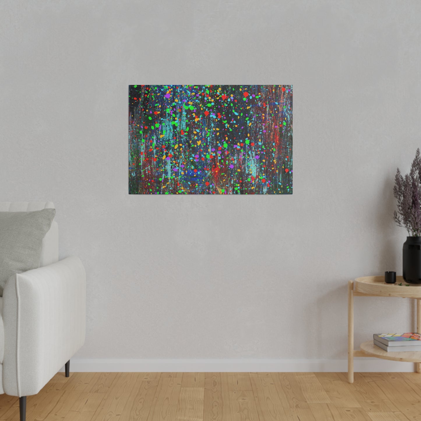 Color Drip Explosion Canvas Print  – Abstract Splatter Wall Art with Neon Paint on Dark Texture