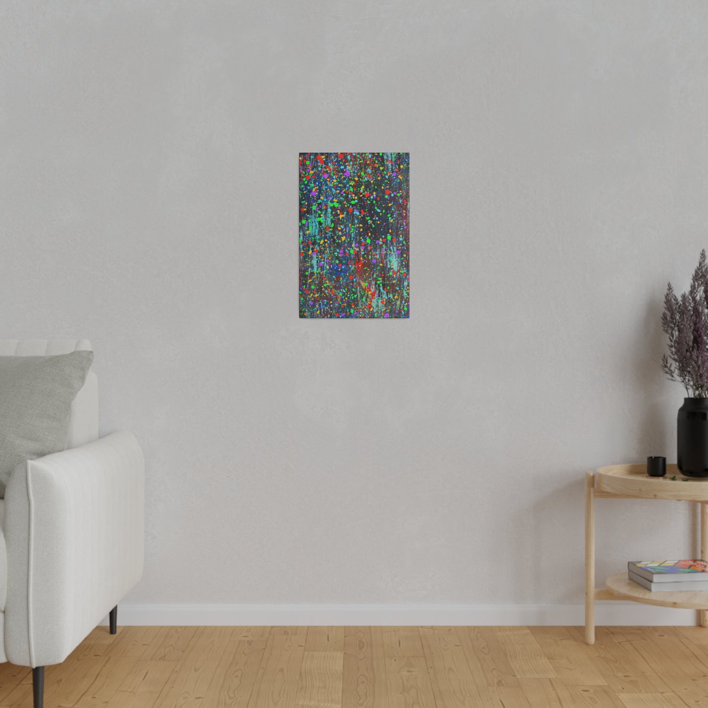 Color Drip Explosion Canvas Print  – Abstract Splatter Wall Art with Neon Paint on Dark Texture