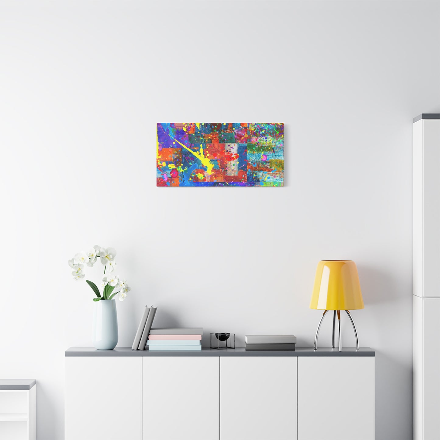Neon Chaos Canvas Print – Abstract Patchwork Splatter Art with Bold Brushstrokes & Vivid Color Bursts