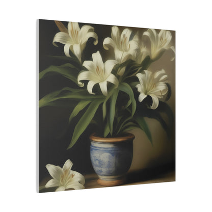 White Lily in Blue Vase Canvas Print – Elegant Botanical Wall Art for Classic Home Decor