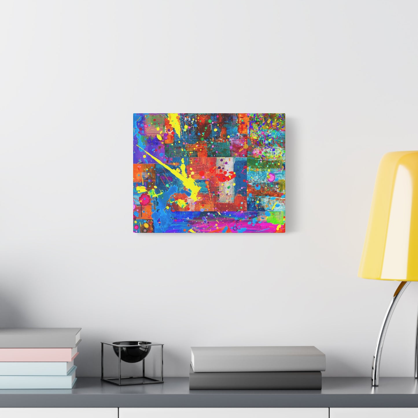 Neon Chaos Canvas Print – Abstract Patchwork Splatter Art with Bold Brushstrokes & Vivid Color Bursts