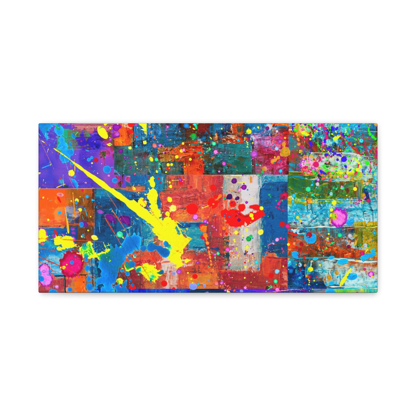 Neon Chaos Canvas Print – Abstract Patchwork Splatter Art with Bold Brushstrokes & Vivid Color Bursts