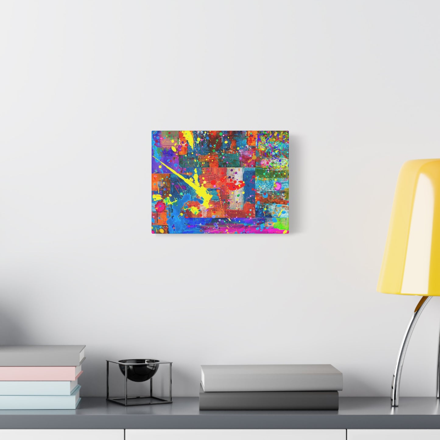 Neon Chaos Canvas Print – Abstract Patchwork Splatter Art with Bold Brushstrokes & Vivid Color Bursts