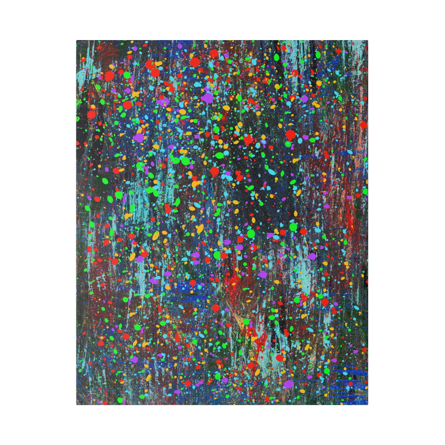 Color Drip Explosion Canvas Print  – Abstract Splatter Wall Art with Neon Paint on Dark Texture