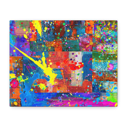 Neon Chaos Canvas Print – Abstract Patchwork Splatter Art with Bold Brushstrokes & Vivid Color Bursts