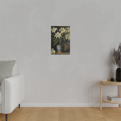 White Lily in Blue Vase Canvas Print – Elegant Botanical Wall Art for Classic Home Decor