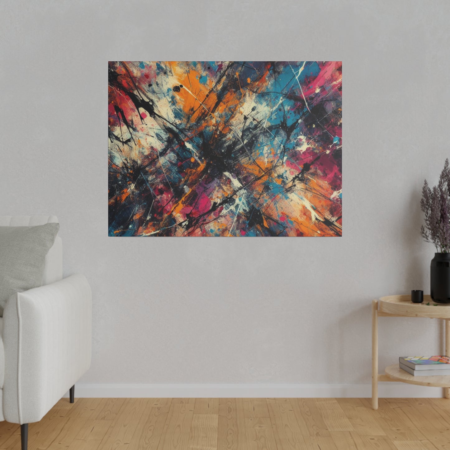 Electric Chaos Abstract Canvas Print – Bold Modern Paint Splash Wall Art for Contemporary Interiors