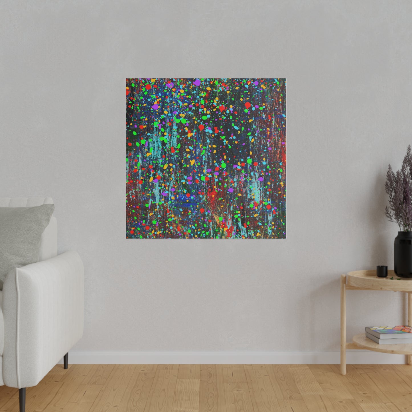 Color Drip Explosion Canvas Print  – Abstract Splatter Wall Art with Neon Paint on Dark Texture