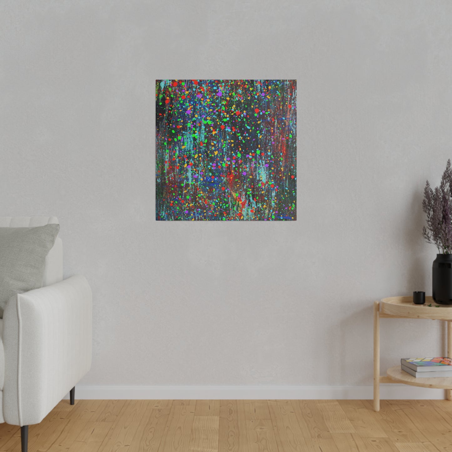 Color Drip Explosion Canvas Print  – Abstract Splatter Wall Art with Neon Paint on Dark Texture
