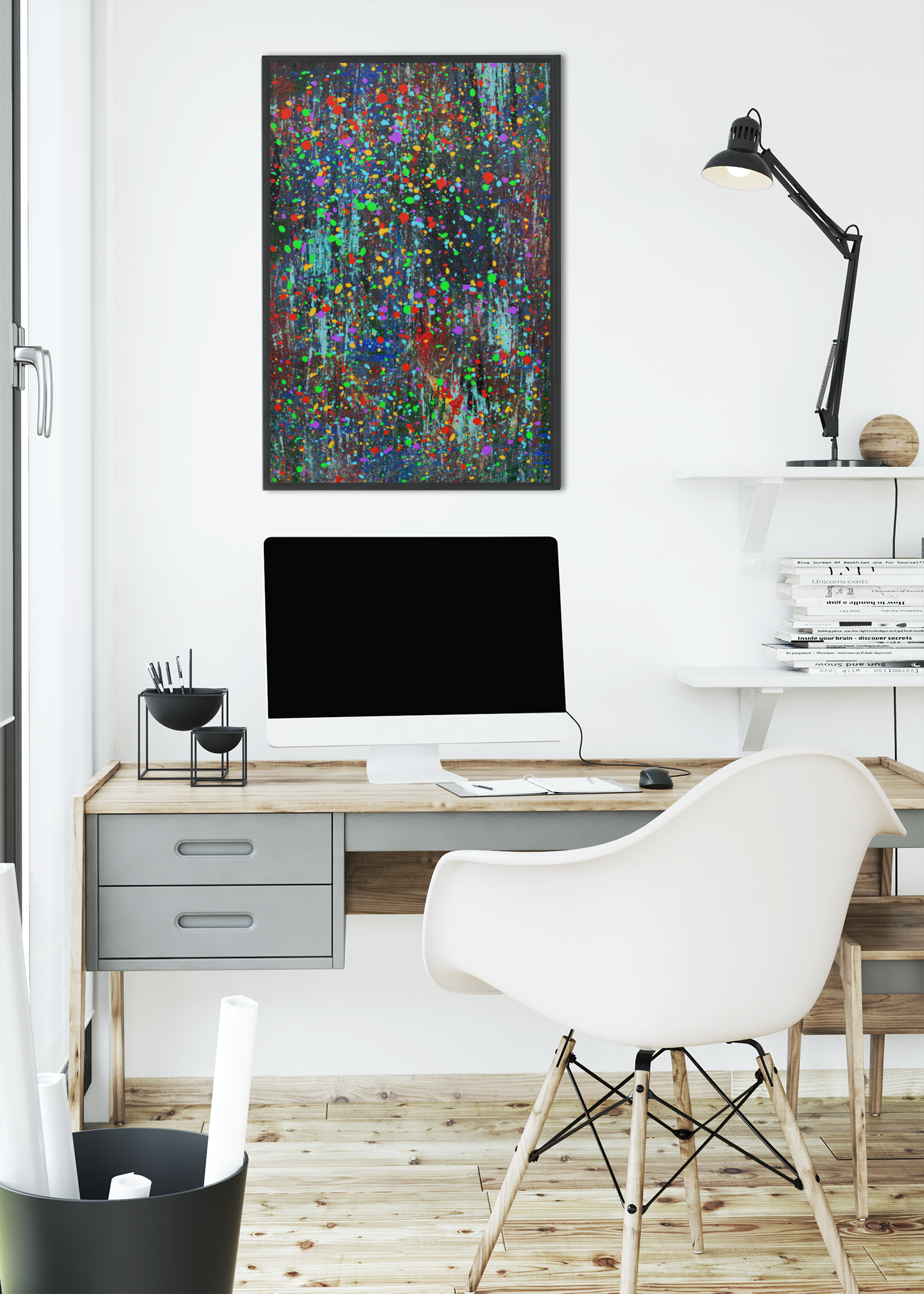 Color Drip Explosion Canvas Print  – Abstract Splatter Wall Art with Neon Paint on Dark Texture