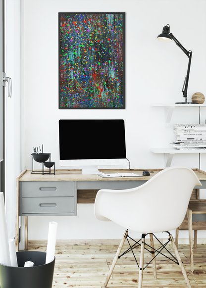 Color Drip Explosion Canvas Print  – Abstract Splatter Wall Art with Neon Paint on Dark Texture