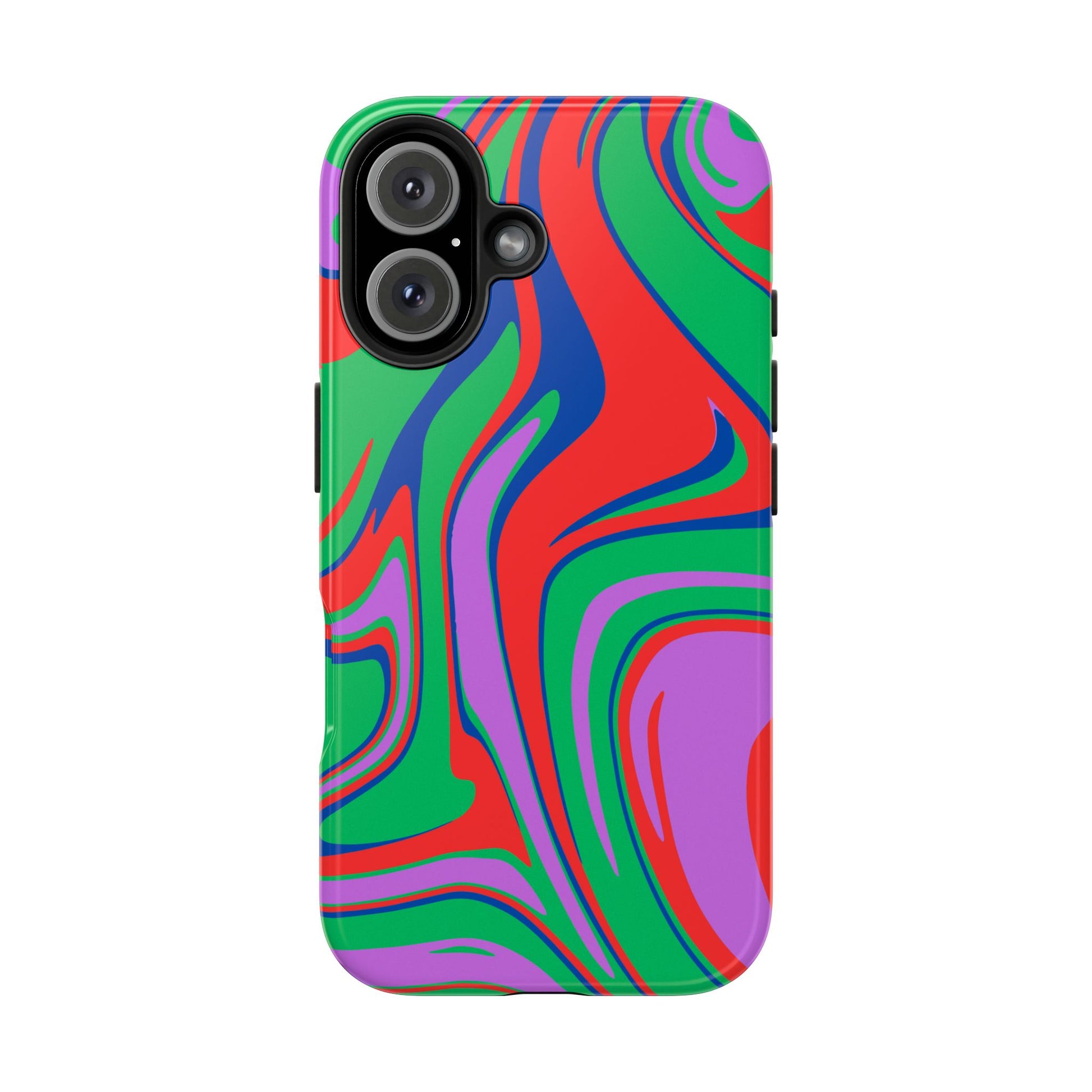 Colorful zebra print phone case by Printify with vibrant red green purple and blue abstract stripes