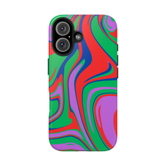 Colorful zebra print phone case by Printify with vibrant red green purple and blue abstract stripes
