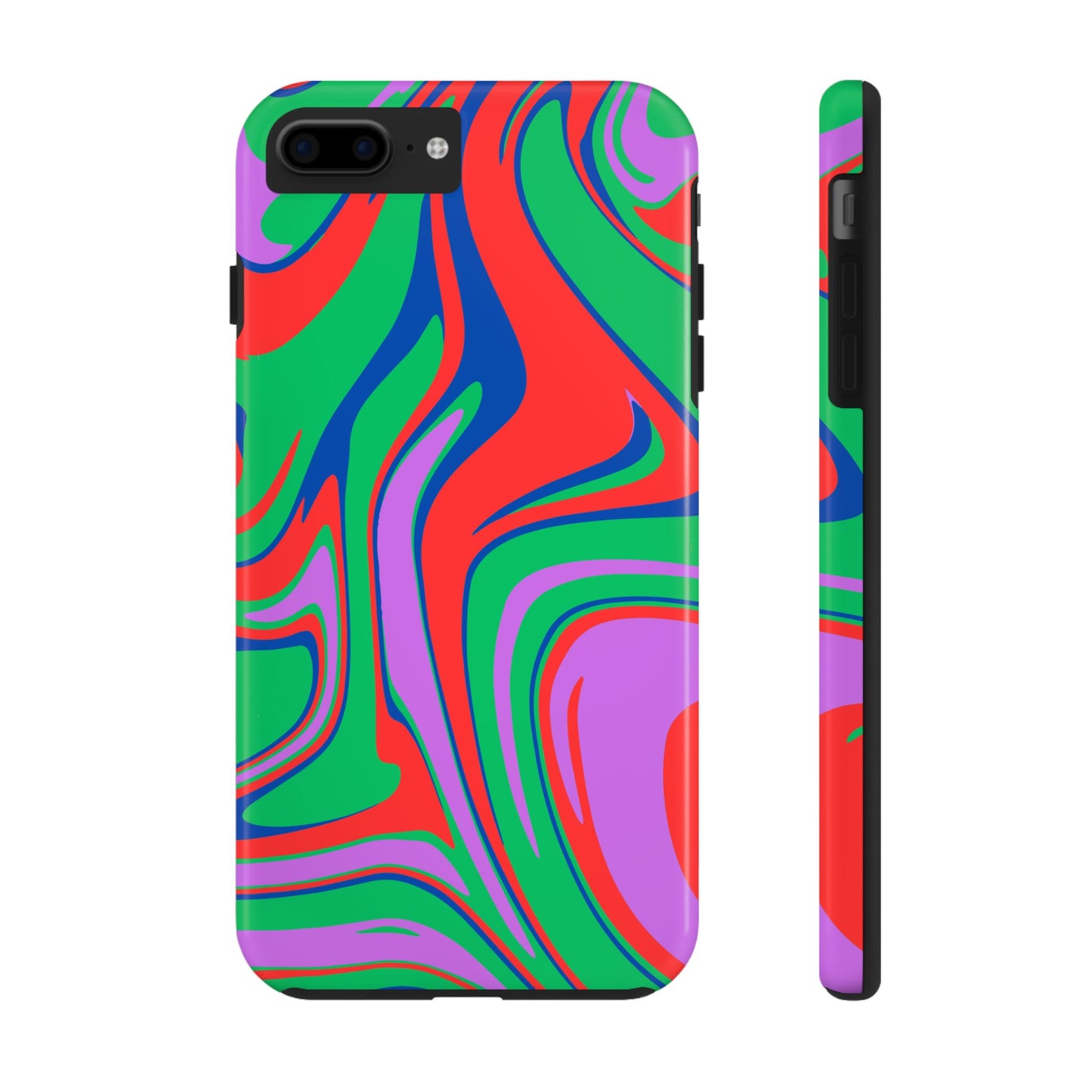 Printify colorful zebra print phone case with abstract vibrant green red purple and blue patterns