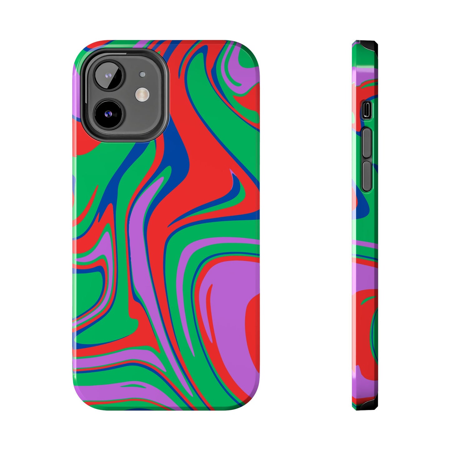 Printify colorful zebra print phone case with abstract multicolor swirls and slim fit design