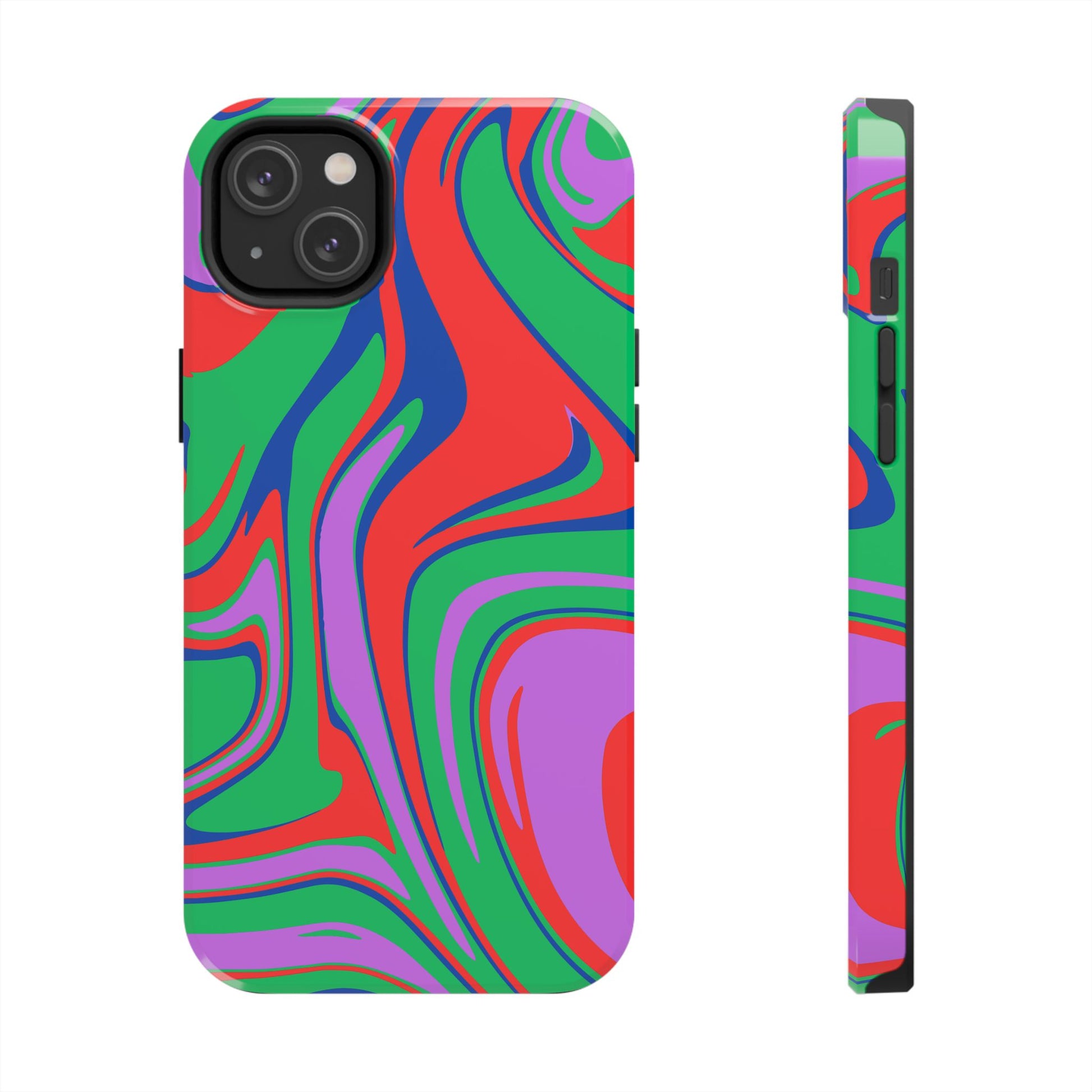 Printify colorful zebra print phone case with vibrant red green purple and blue swirl design