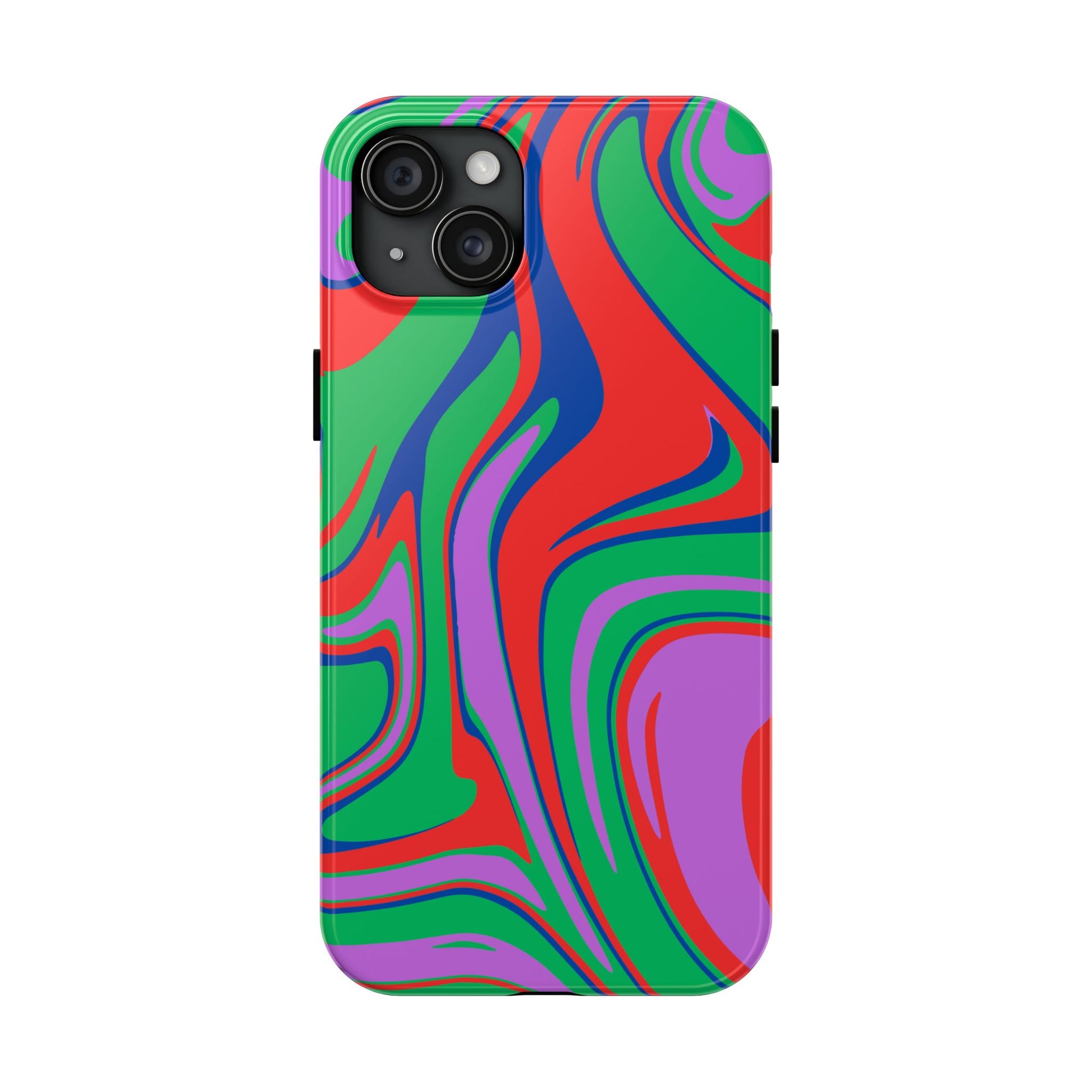 Printify colorful zebra print phone case with vibrant red, green, purple, and blue abstract stripes design