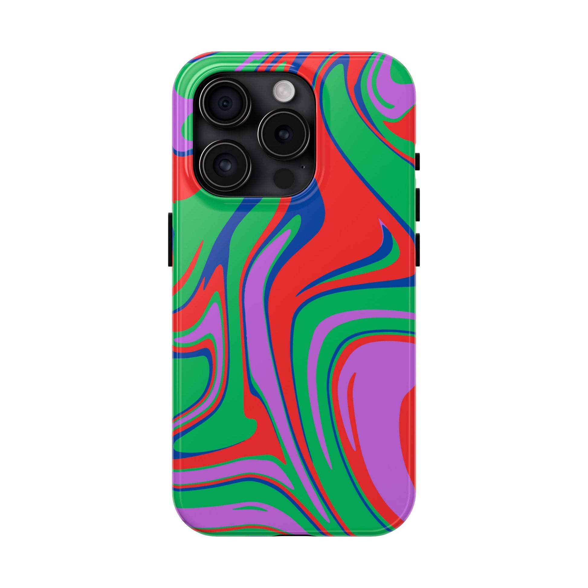 Printify colorful zebra print phone case with vibrant red green purple and blue abstract stripes