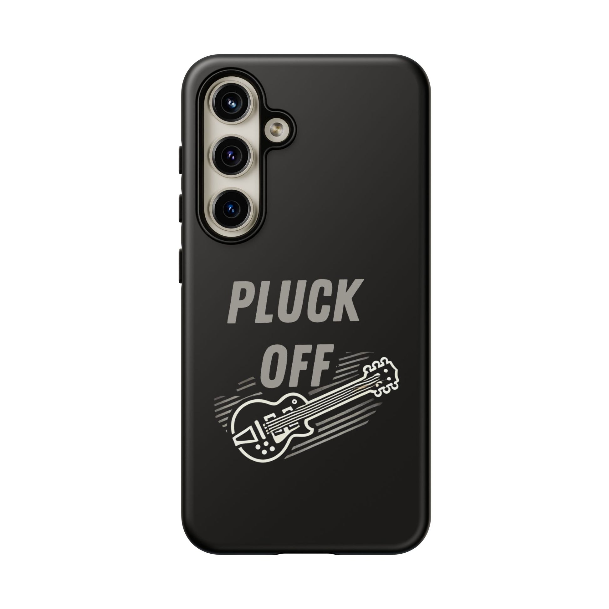 Funny pluck off tough phone case featuring a guitar illustration and bold text