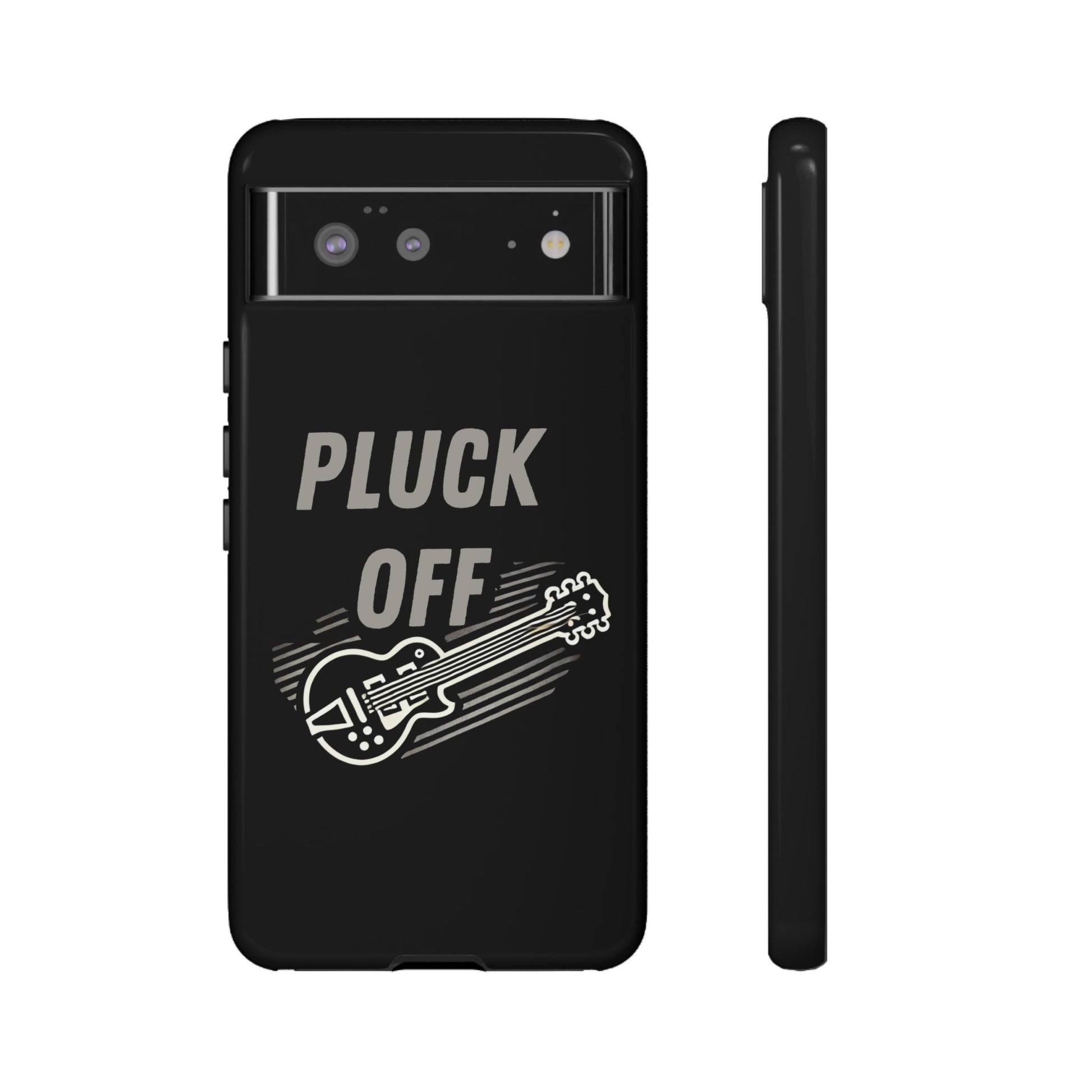 Funny pluck off tough phone case with guitar graphic for music lovers and fans of humor
