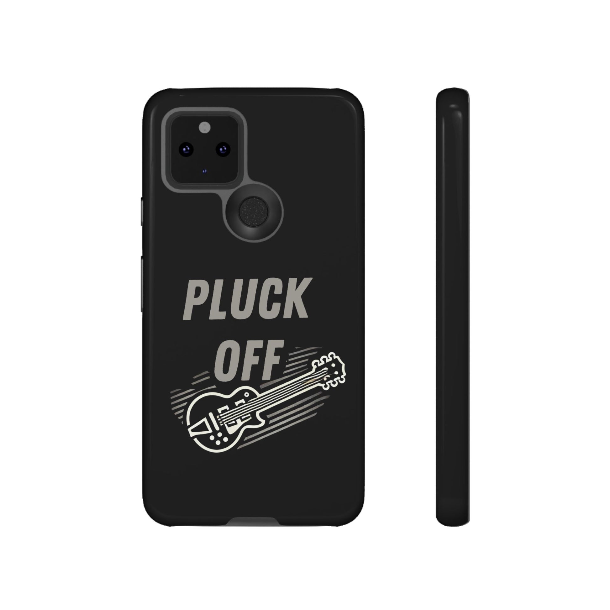 Funny pluck off tough phone case featuring a guitar illustration and stylish text design