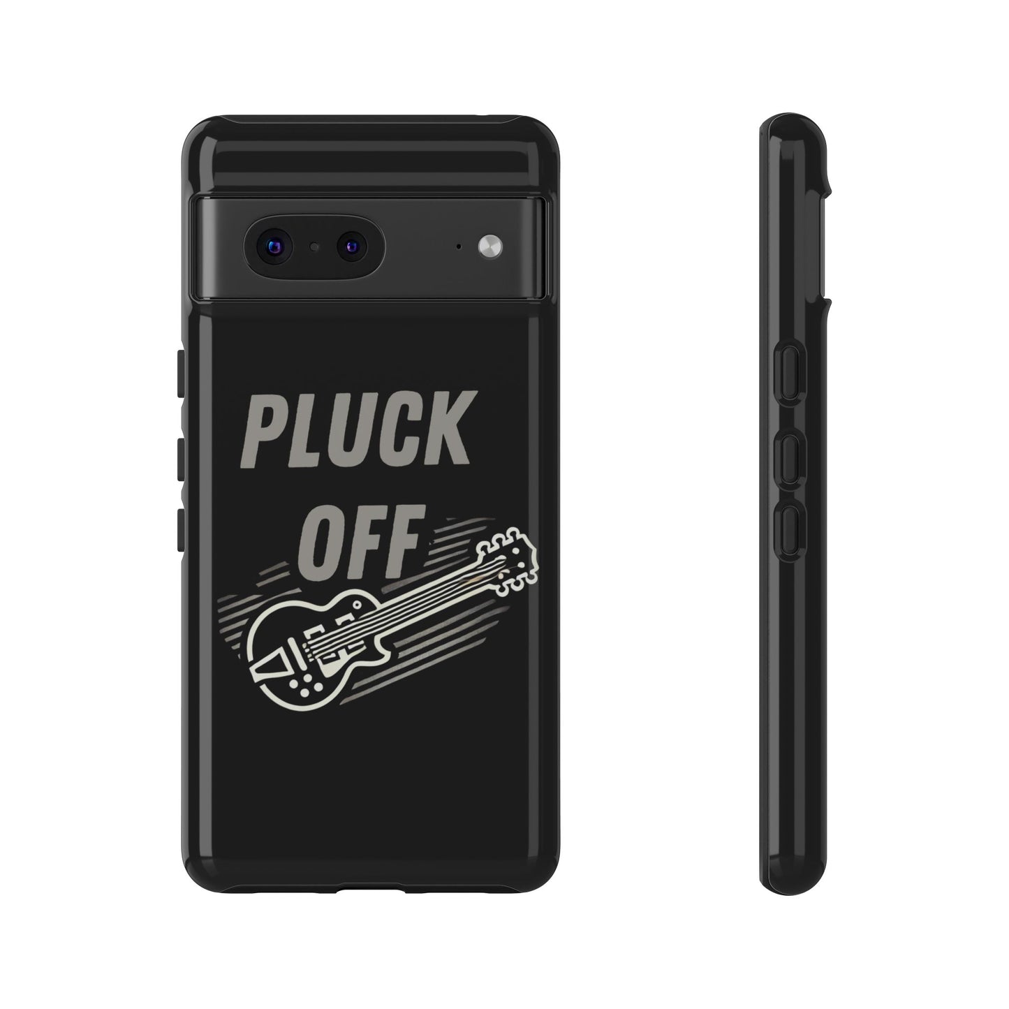Funny pluck off tough phone case featuring a guitar design and bold lettering