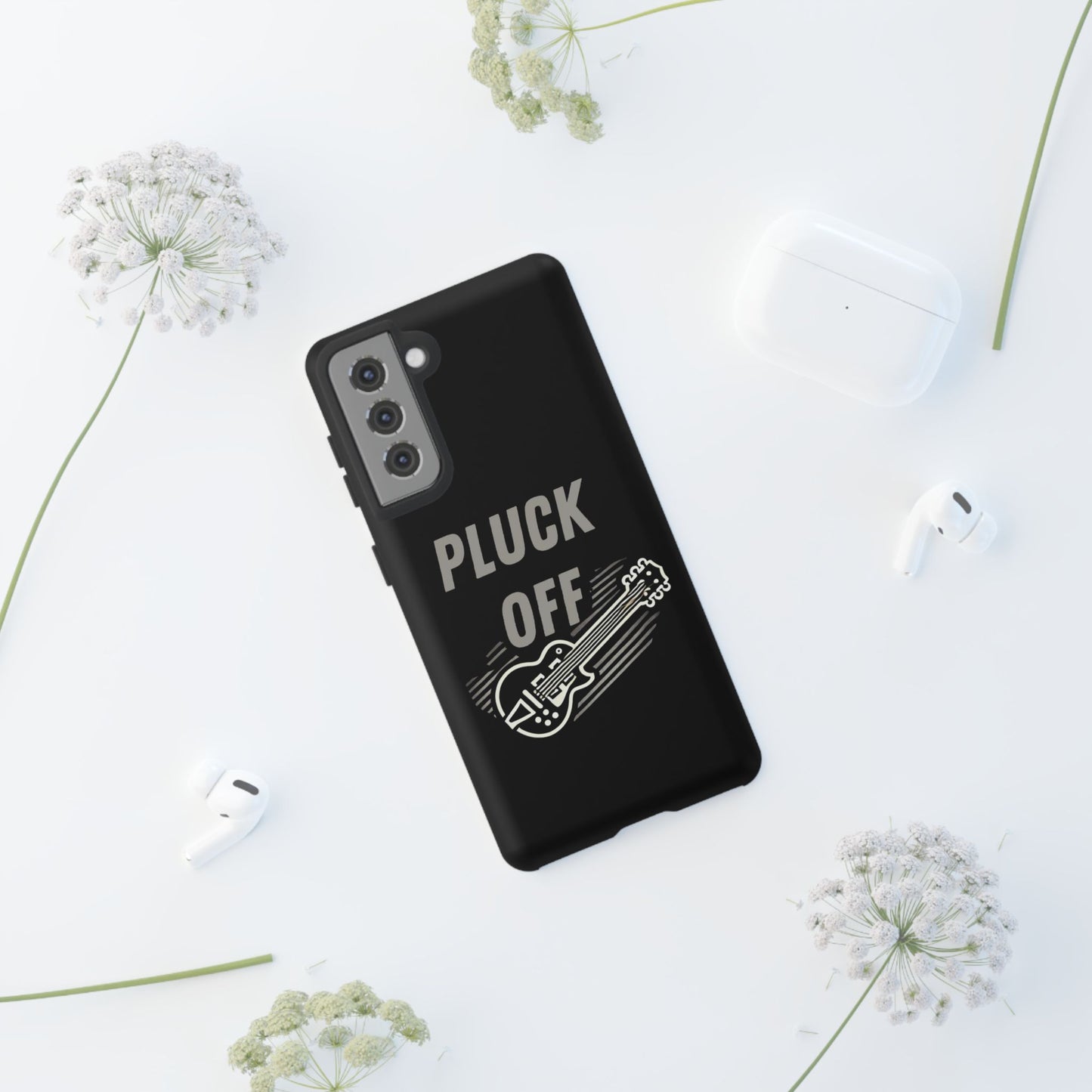 Funny pluck off tough phone case with guitar graphic for music lovers