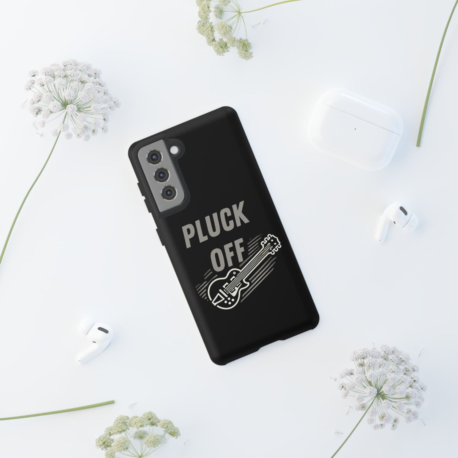 Funny pluck off tough phone case with guitar graphic for music lovers