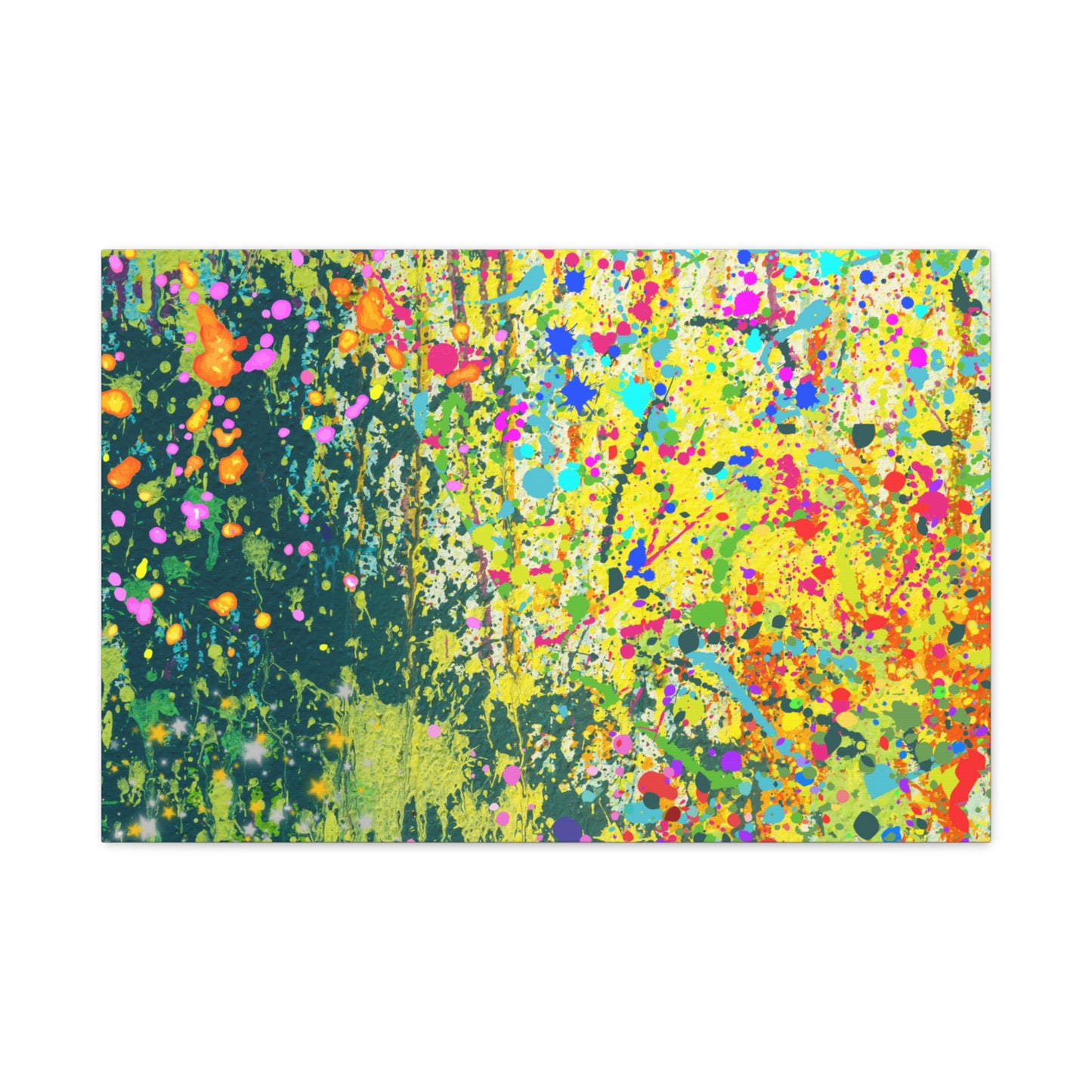 Vibrant colorful paint splatter abstract art canvas print featuring bright colors and dynamic patterns