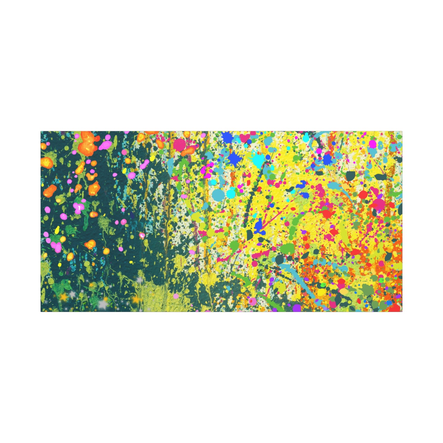 Vibrant colorful paint splatter abstract art canvas print featuring bright hues and dynamic patterns